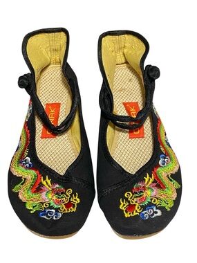 CINAK Black Year of the Dragon Embroidered Flats 42